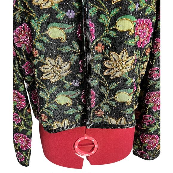 Vintage Stenay Size Medium 100%‎ Silk Fully Beaded Floral Evening Blazer Jacket - Picture 4 of 9